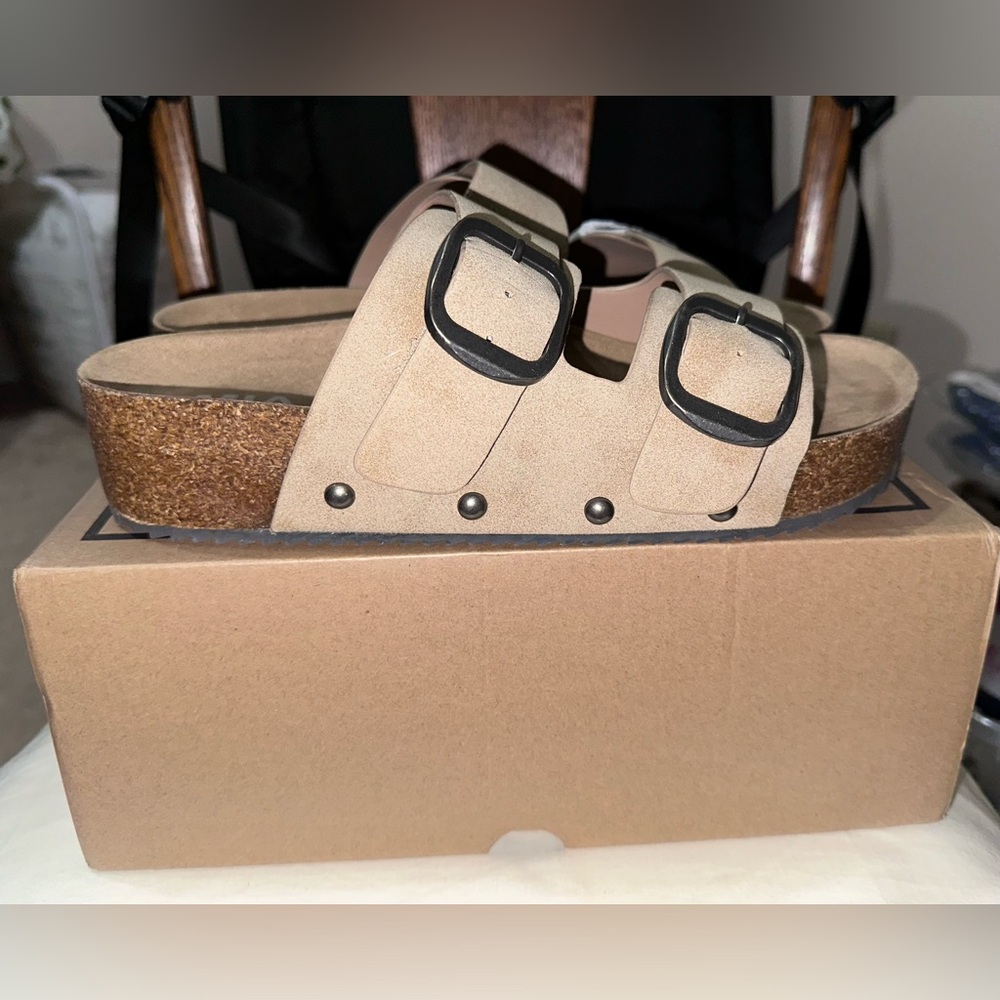 MIA Tan Platform Slip-On Sandals